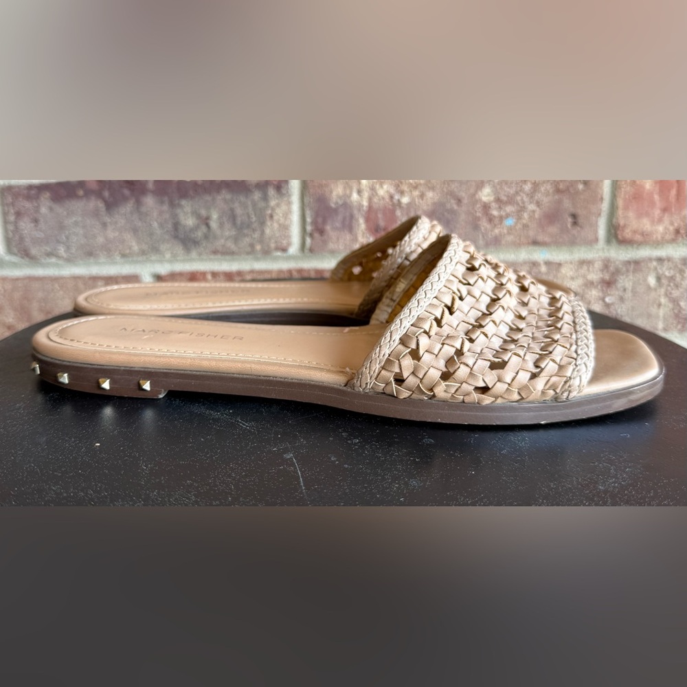 Marc Fisher Beige Woven Slide Mules